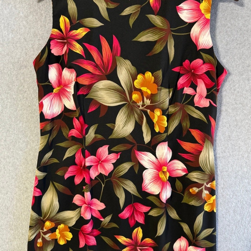 Danny & Nicole Black Floral Sleeveless Sheath Dress Size 8 Tropical Vacation - Picture 4 of 12